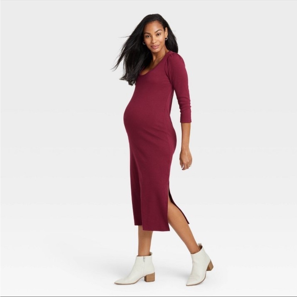 The Nines by HATCH Burgundy Midi Maternity Dress